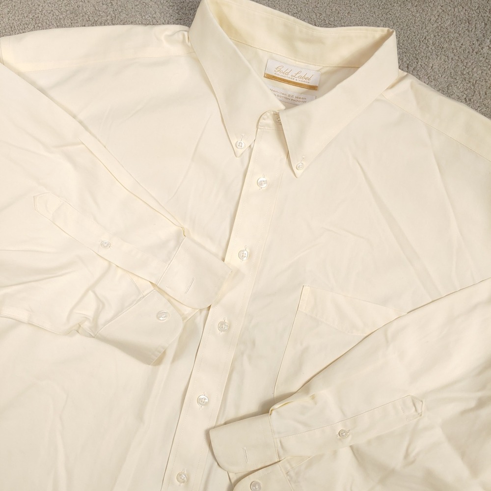 Roundtree & Yorke Dress Shirt GOLD LABEL - Men 20 34 BIG Cream Non-Iron Pinpoint